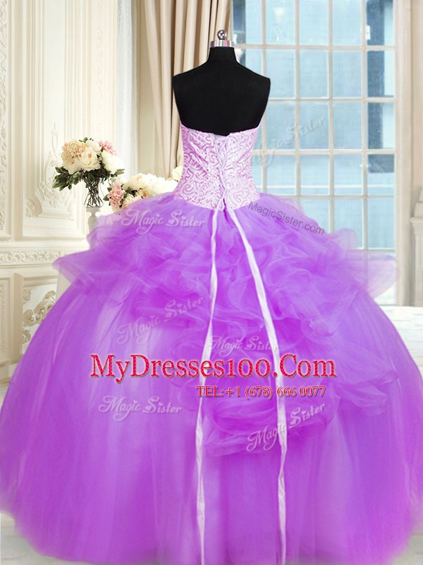 Amazing Pick Ups Floor Length Purple Vestidos de Quinceanera Strapless Sleeveless Lace Up