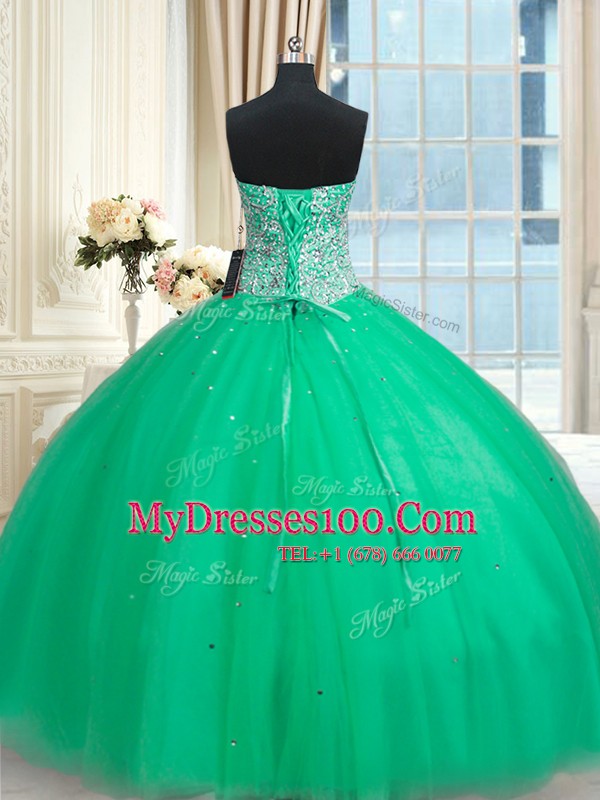 Sequins Floor Length Green Quinceanera Gown Sweetheart Sleeveless Lace Up