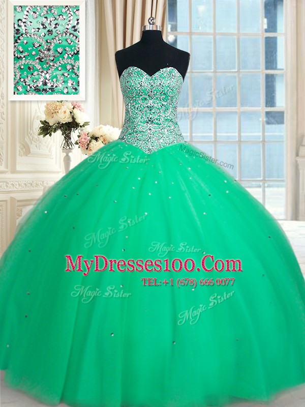 Sequins Floor Length Green Quinceanera Gown Sweetheart Sleeveless Lace Up
