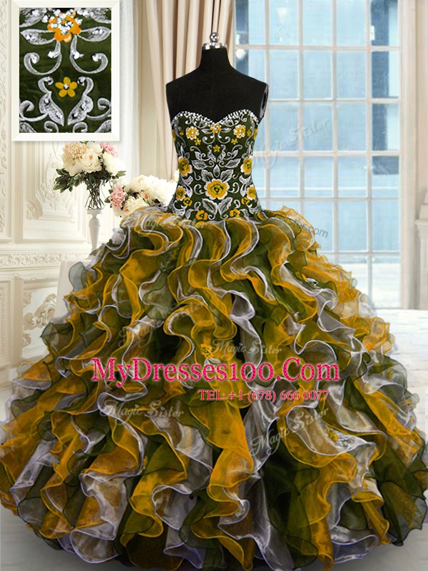 Traditional Floor Length Multi-color Quince Ball Gowns Sweetheart Sleeveless Lace Up