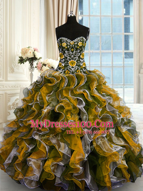Traditional Floor Length Multi-color Quince Ball Gowns Sweetheart Sleeveless Lace Up