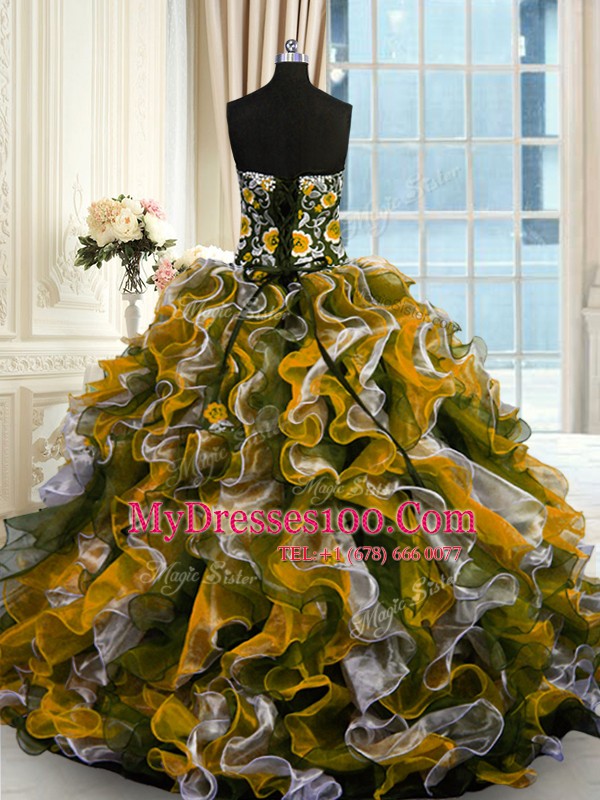 Traditional Floor Length Multi-color Quince Ball Gowns Sweetheart Sleeveless Lace Up