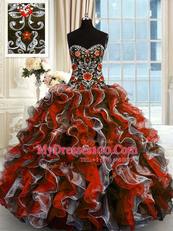 Graceful Organza Sleeveless Floor Length Quinceanera Gown and Beading and Appliques
