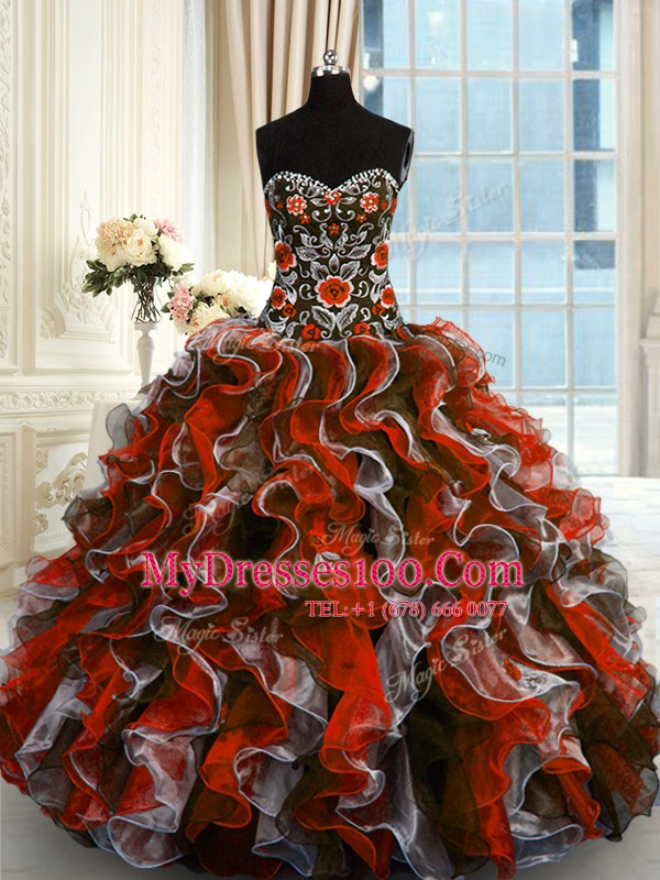 Graceful Organza Sleeveless Floor Length Quinceanera Gown and Beading and Appliques