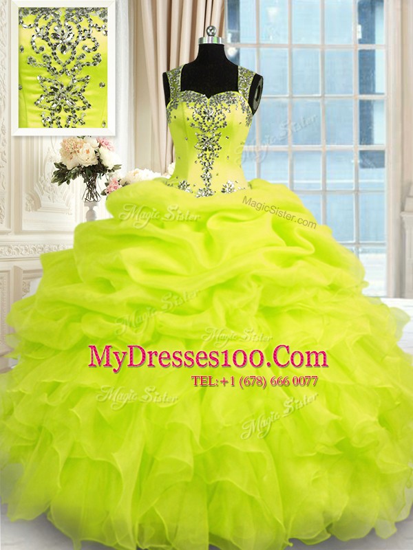 Beautiful Sleeveless Zipper Floor Length Beading and Ruffles Quince Ball Gowns