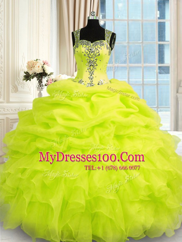 Beautiful Sleeveless Zipper Floor Length Beading and Ruffles Quince Ball Gowns