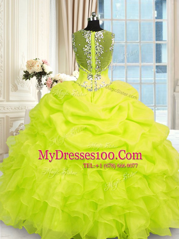 Beautiful Sleeveless Zipper Floor Length Beading and Ruffles Quince Ball Gowns