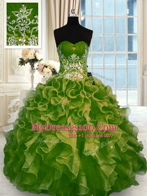 Perfect Sleeveless Lace Up Floor Length Beading and Ruffles Sweet 16 Dress