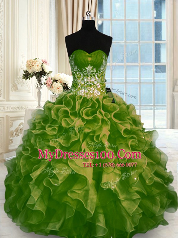 Perfect Sleeveless Lace Up Floor Length Beading and Ruffles Sweet 16 Dress