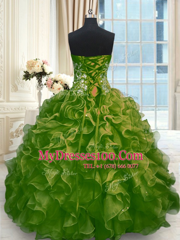 Perfect Sleeveless Lace Up Floor Length Beading and Ruffles Sweet 16 Dress