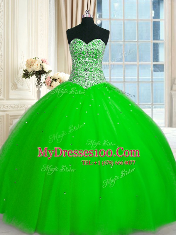 Discount Ball Gowns Sweetheart Sleeveless Tulle Floor Length Lace Up Beading and Sequins Sweet 16 Quinceanera Dress