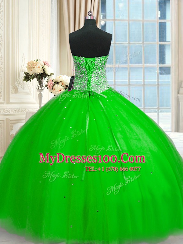 Discount Ball Gowns Sweetheart Sleeveless Tulle Floor Length Lace Up Beading and Sequins Sweet 16 Quinceanera Dress
