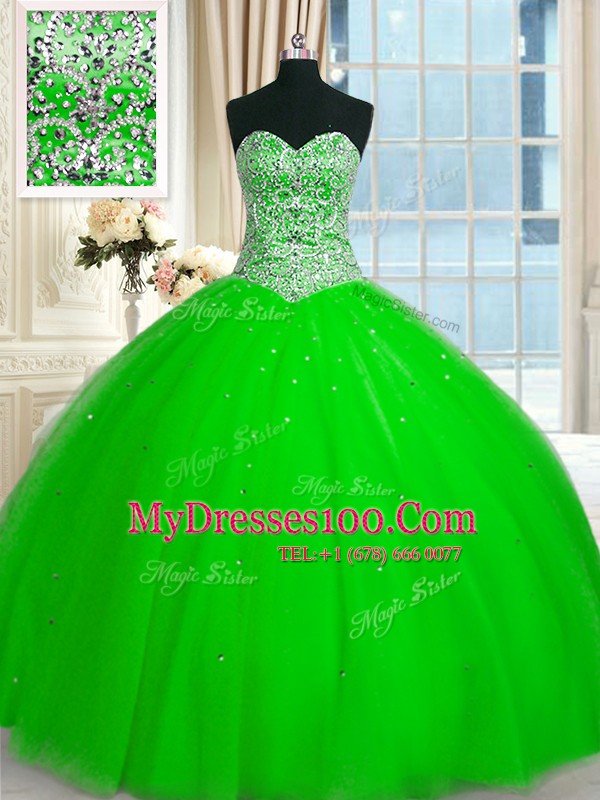 Discount Ball Gowns Sweetheart Sleeveless Tulle Floor Length Lace Up Beading and Sequins Sweet 16 Quinceanera Dress