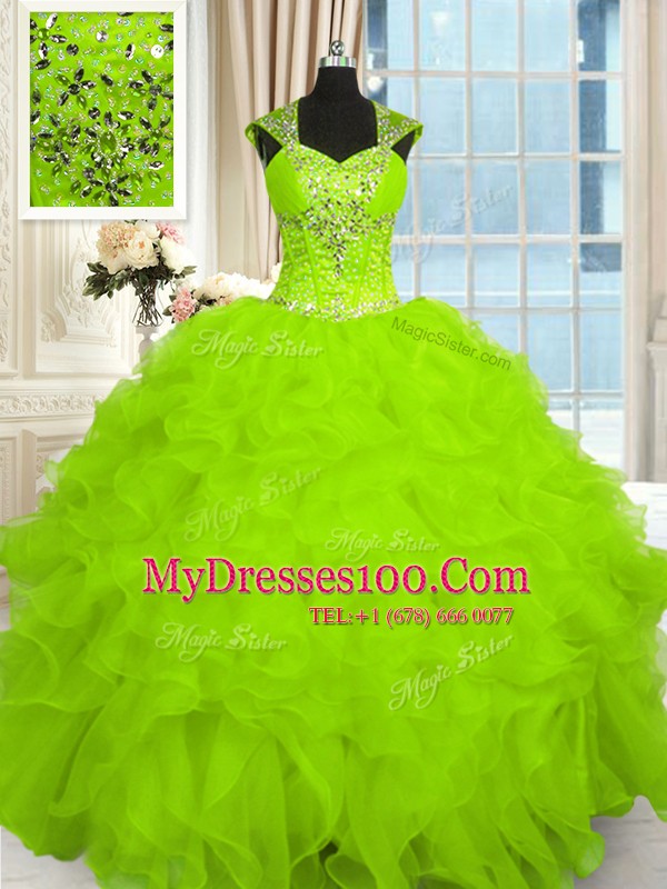 Floor Length Ball Gowns Cap Sleeves Sweet 16 Dresses Lace Up