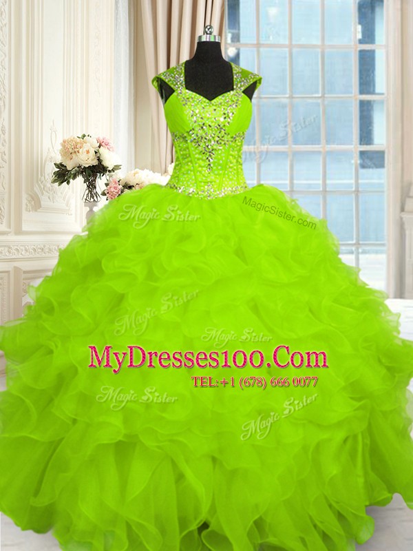 Floor Length Ball Gowns Cap Sleeves Sweet 16 Dresses Lace Up
