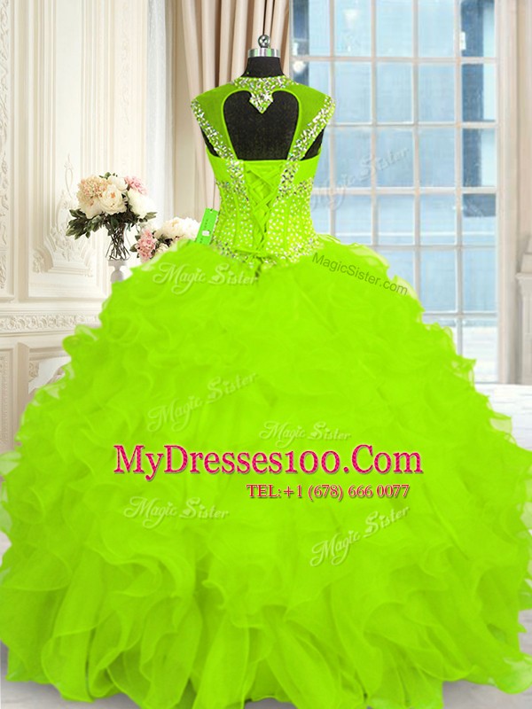 Floor Length Ball Gowns Cap Sleeves Sweet 16 Dresses Lace Up