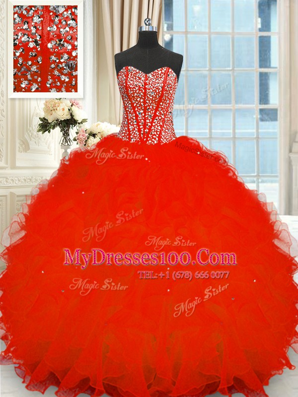 Organza Sleeveless Floor Length Quinceanera Gowns and Beading and Ruffles