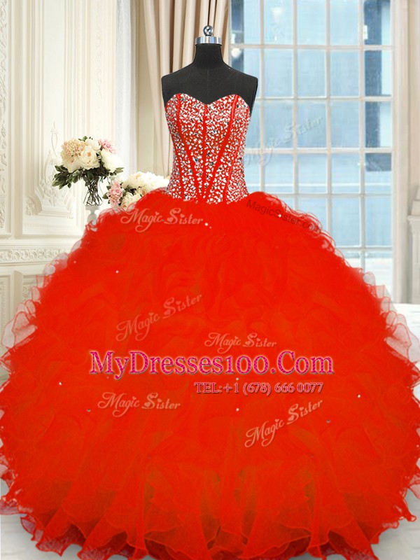 Organza Sleeveless Floor Length Quinceanera Gowns and Beading and Ruffles