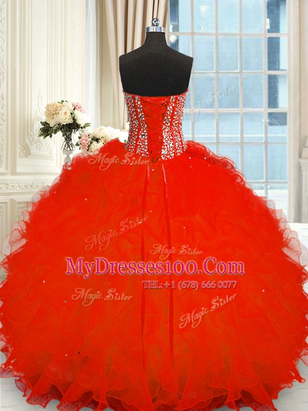 Organza Sleeveless Floor Length Quinceanera Gowns and Beading and Ruffles