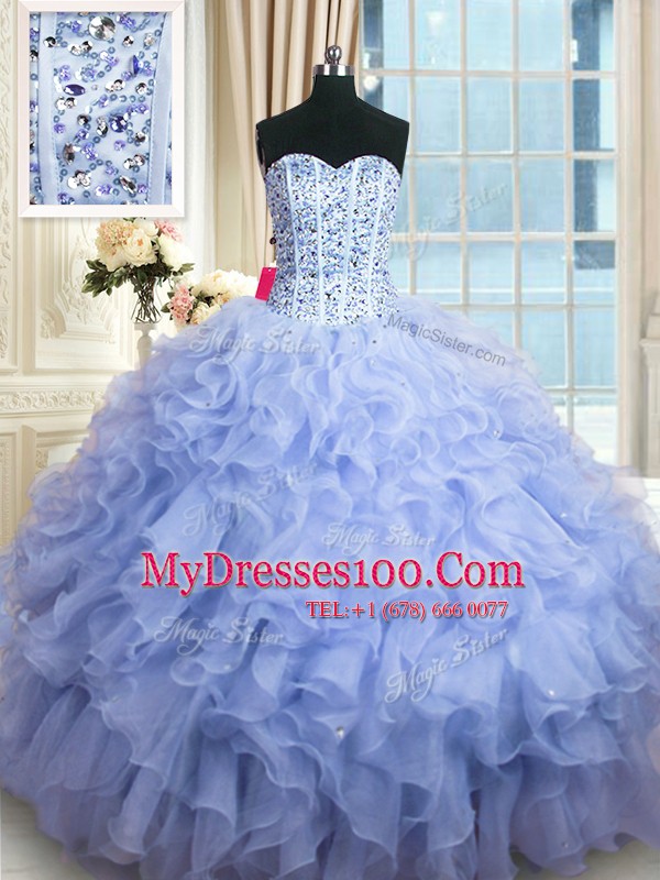 Chic Sleeveless Lace Up Floor Length Beading and Ruffles Quinceanera Dresses