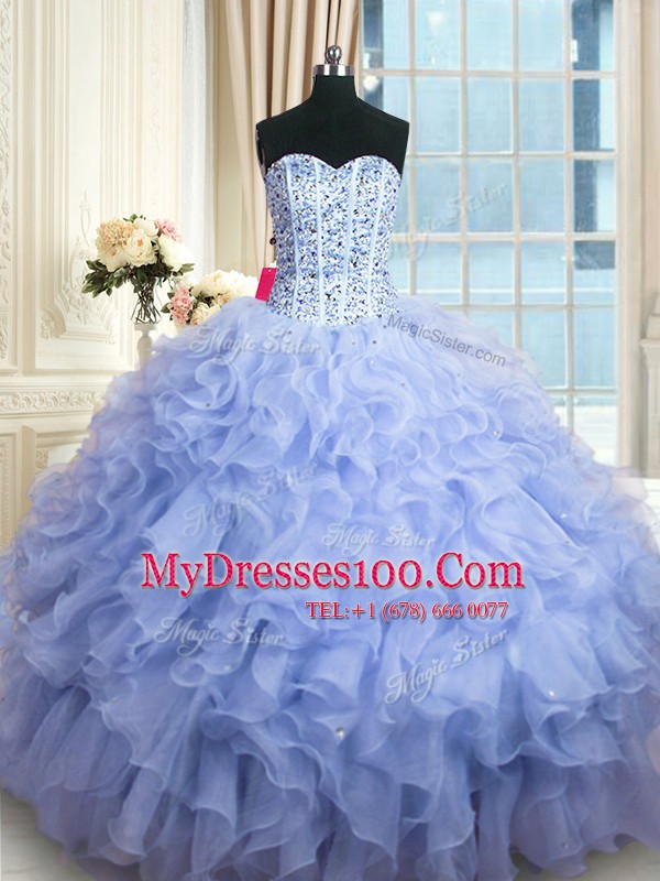 Chic Sleeveless Lace Up Floor Length Beading and Ruffles Quinceanera Dresses