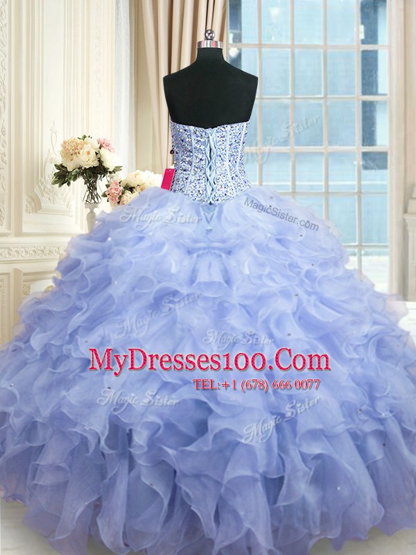 Chic Sleeveless Lace Up Floor Length Beading and Ruffles Quinceanera Dresses