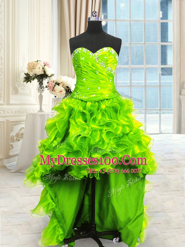 Exquisite Four Piece 15 Quinceanera Dress Military Ball and Sweet 16 and Quinceanera and For with Beading and Ruffles and Ruching Sweetheart Sleeveless Lace Up