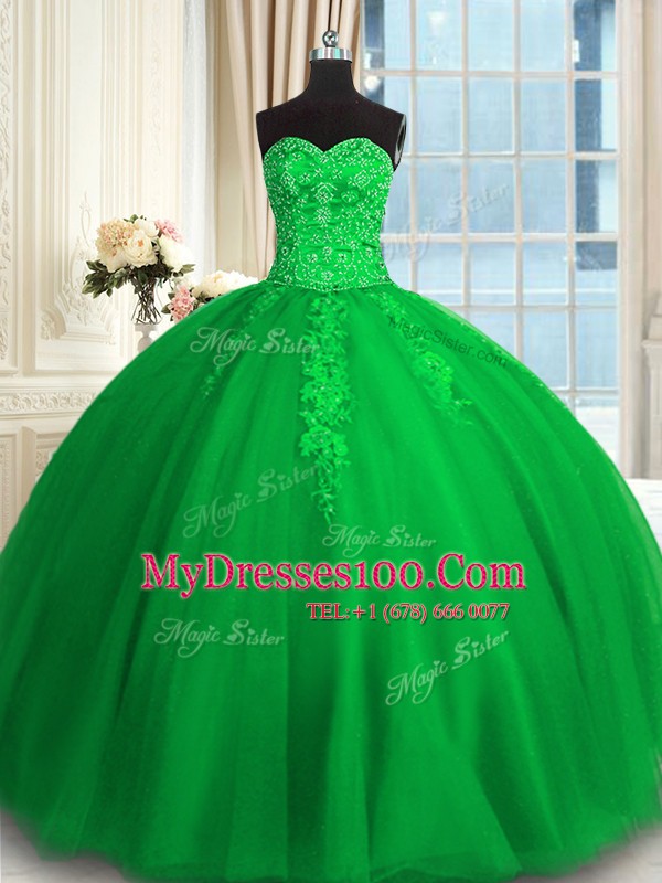 Trendy Sweetheart Sleeveless Tulle 15th Birthday Dress Appliques and Embroidery Lace Up