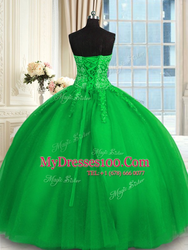 Trendy Sweetheart Sleeveless Tulle 15th Birthday Dress Appliques and Embroidery Lace Up