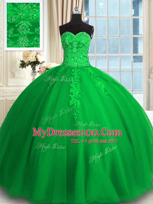 Trendy Sweetheart Sleeveless Tulle 15th Birthday Dress Appliques and Embroidery Lace Up