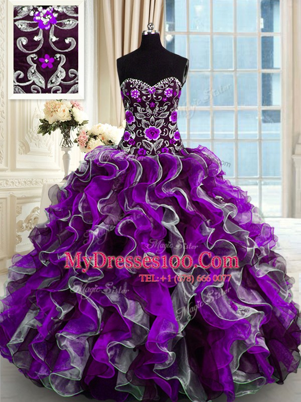 Floor Length Multi-color Quinceanera Dresses Organza Sleeveless Beading and Appliques