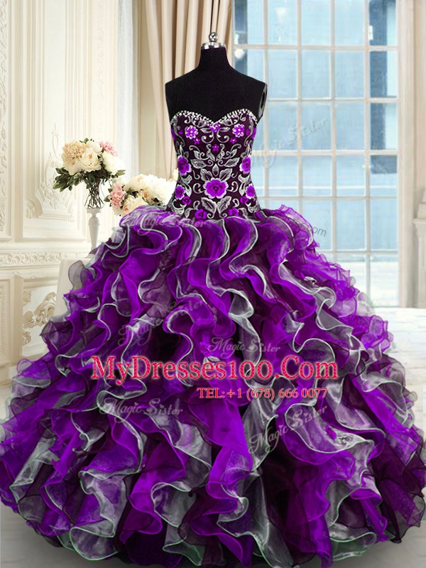 Floor Length Multi-color Quinceanera Dresses Organza Sleeveless Beading and Appliques