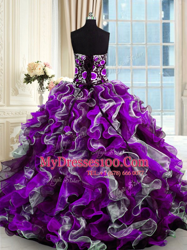 Floor Length Multi-color Quinceanera Dresses Organza Sleeveless Beading and Appliques