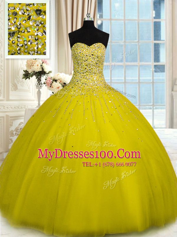 Fashion Sleeveless Floor Length Beading Lace Up Quinceanera Gowns with Olive Green