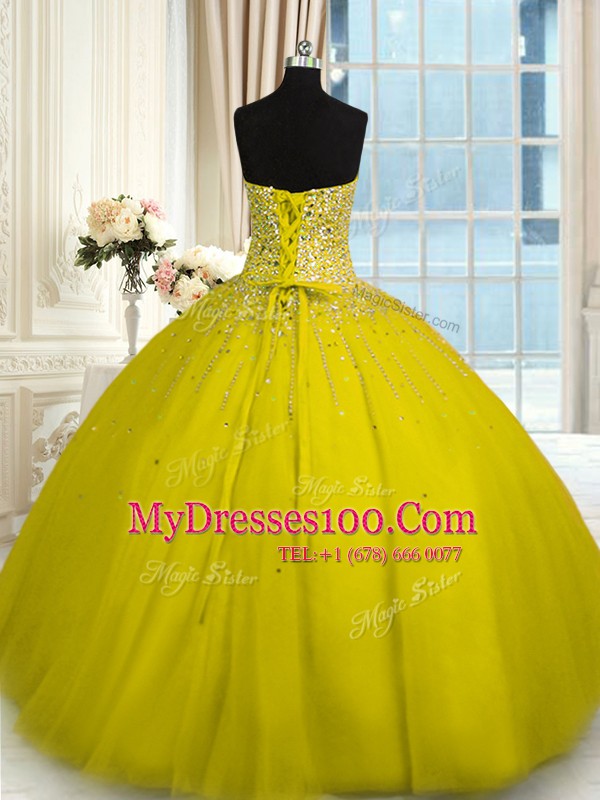 Fashion Sleeveless Floor Length Beading Lace Up Quinceanera Gowns with Olive Green