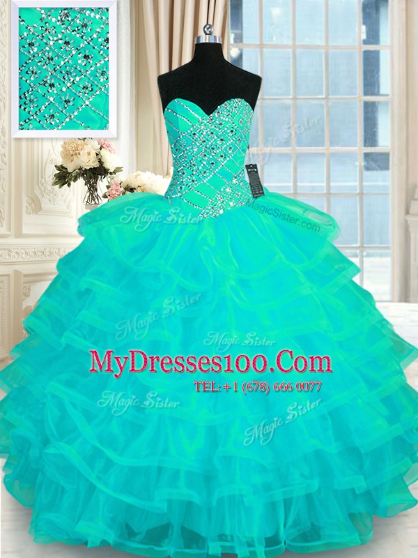 Attractive Sleeveless Lace Up Floor Length Beading and Ruffled Layers Sweet 16 Quinceanera Dress
