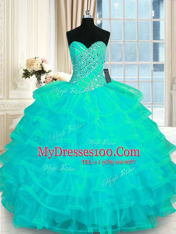Attractive Sleeveless Lace Up Floor Length Beading and Ruffled Layers Sweet 16 Quinceanera Dress
