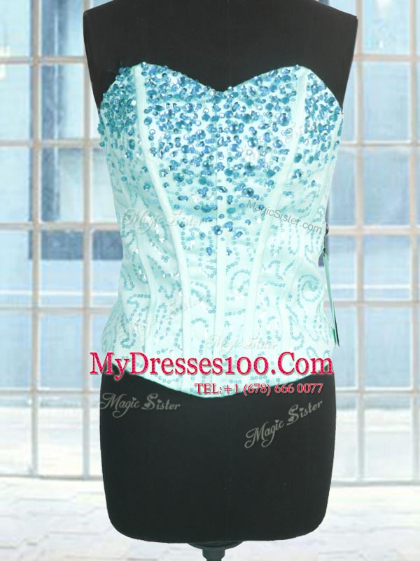 Customized Aqua Blue Organza Lace Up 15th Birthday Dress Sleeveless Floor Length Beading and Ruffles
