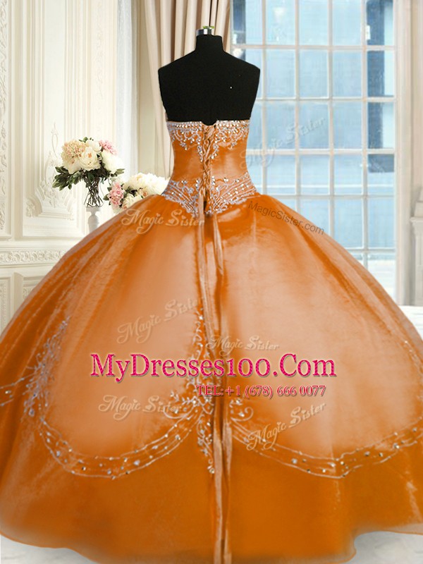 On Sale Strapless Sleeveless Lace Up Quinceanera Gown Rust Red Organza