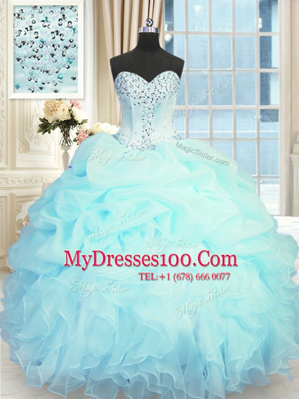 Most Popular Sleeveless Lace Up Floor Length Beading and Ruffles and Pick Ups Sweet 16 Dresses