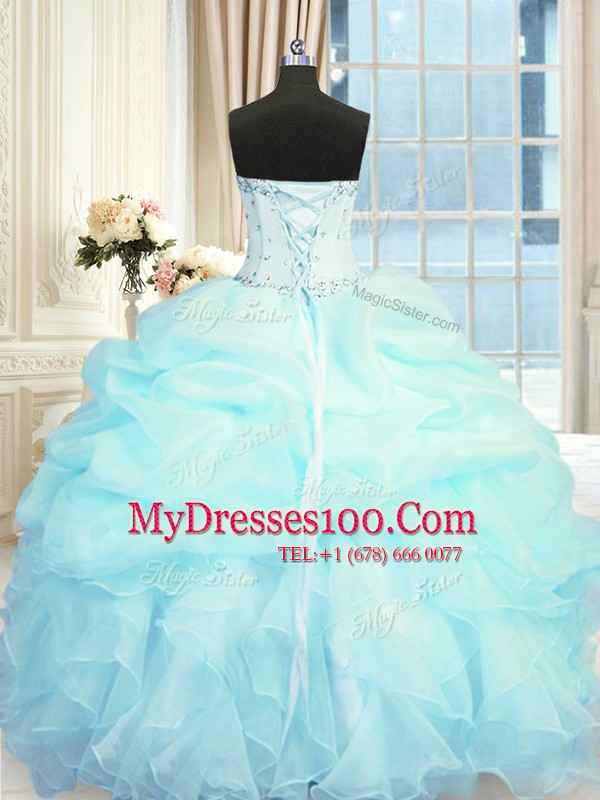 Most Popular Sleeveless Lace Up Floor Length Beading and Ruffles and Pick Ups Sweet 16 Dresses