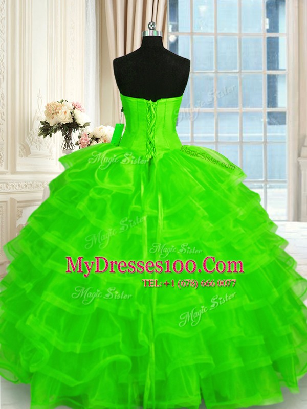 Ball Gowns Beading and Ruffled Layers 15th Birthday Dress Lace Up Organza Sleeveless Floor Length