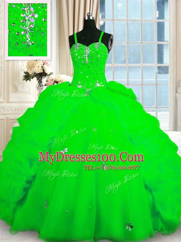 Pick Ups Sleeveless Organza Lace Up 15 Quinceanera Dress for Military Ball and Sweet 16 and Quinceanera
