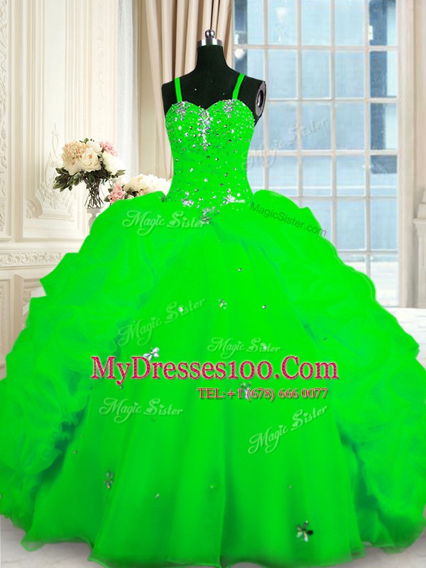 Pick Ups Sleeveless Organza Lace Up 15 Quinceanera Dress for Military Ball and Sweet 16 and Quinceanera