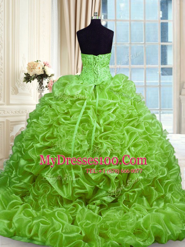 With Train Lace Up Vestidos de Quinceanera for Military Ball and Sweet 16 and Quinceanera with Beading and Pick Ups Sweep Train