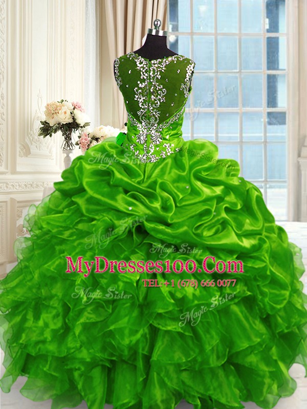 Smart Straps Sleeveless Organza Sweet 16 Dresses Beading and Ruffles and Pick Ups Lace Up