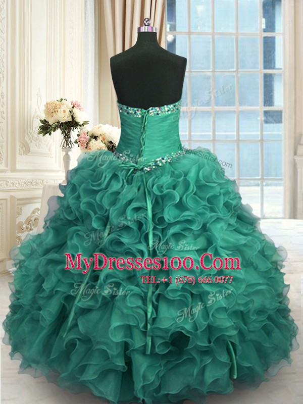 Turquoise Sweetheart Lace Up Beading and Ruffles Sweet 16 Dresses Sleeveless