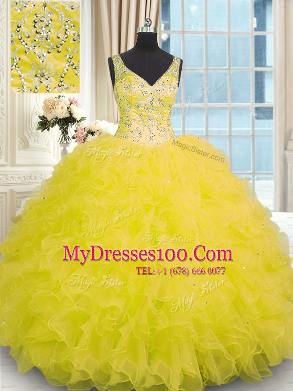 Artistic Sleeveless Beading and Ruffles Zipper Vestidos de Quinceanera