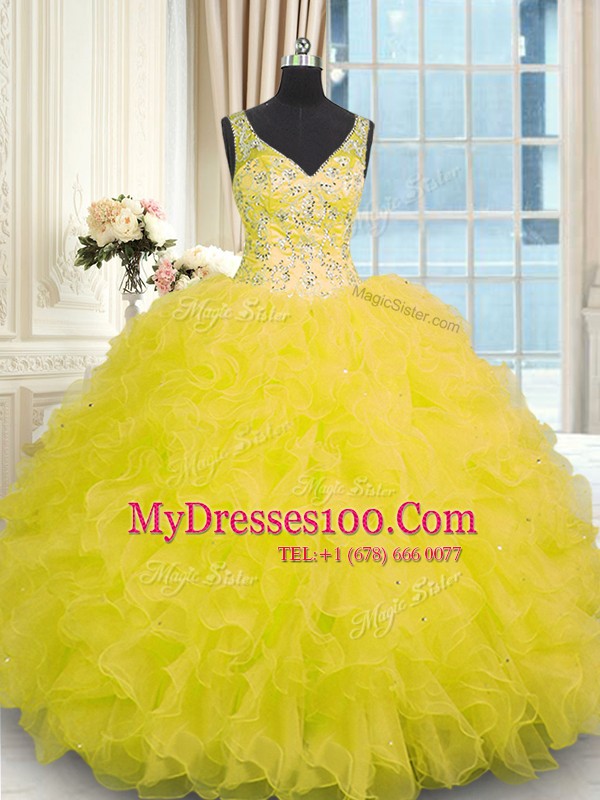Artistic Sleeveless Beading and Ruffles Zipper Vestidos de Quinceanera