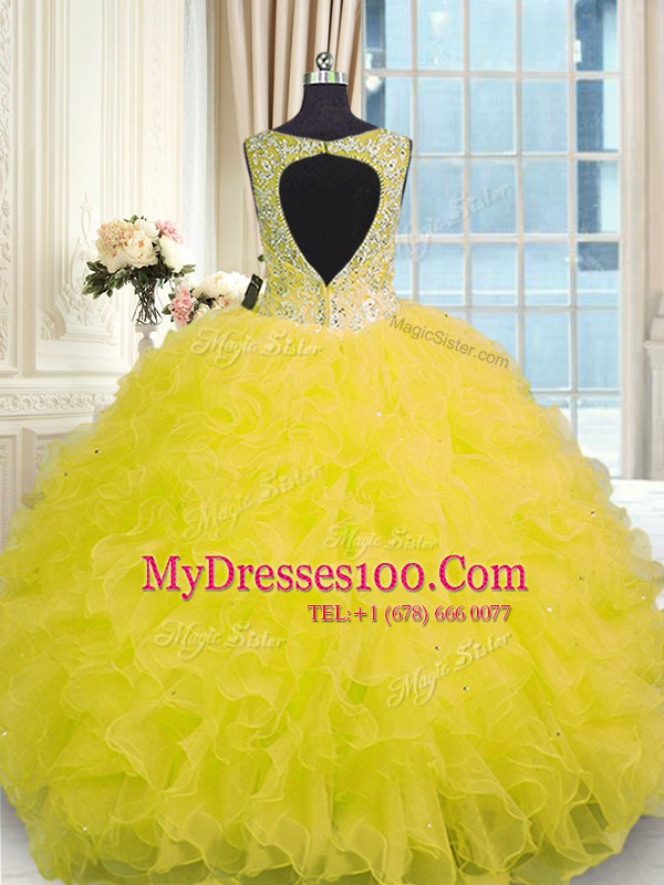 Artistic Sleeveless Beading and Ruffles Zipper Vestidos de Quinceanera